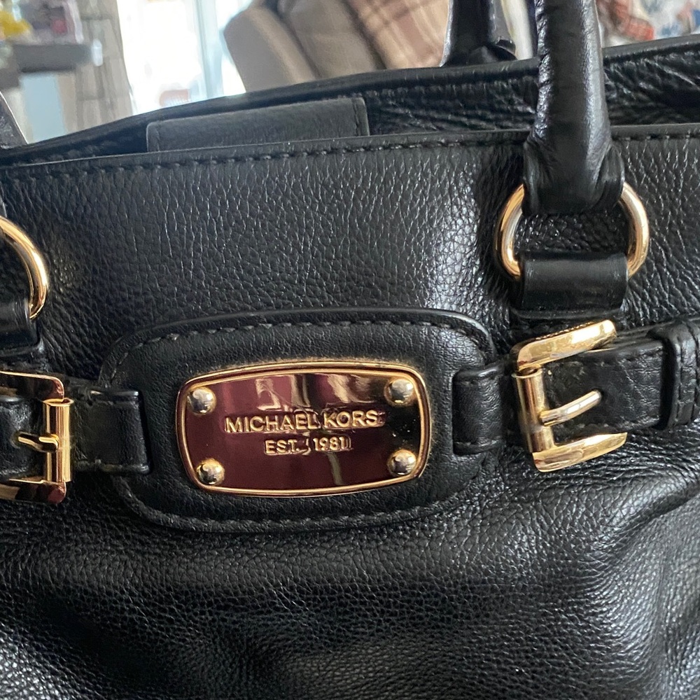 Michael Kors Black Leather Satchel with Gold Hardware - Picture 9 of 12